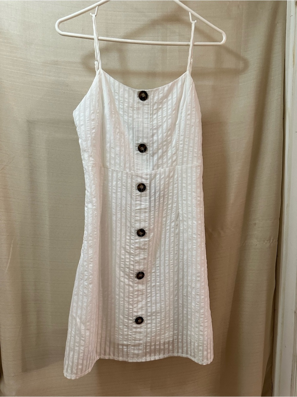 ZAFUL White Textured Button Front Mini Dress Strappy Summer Beach Size Small